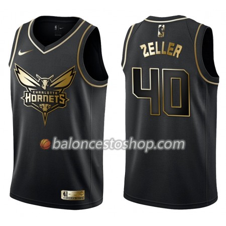 Camiseta Hombre NBA Charlotte Hornets Cody Zeller 40 Nike Negro Golden Edition Swingman